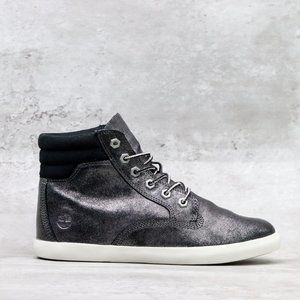 Timberland boot women's metallic black with white soles